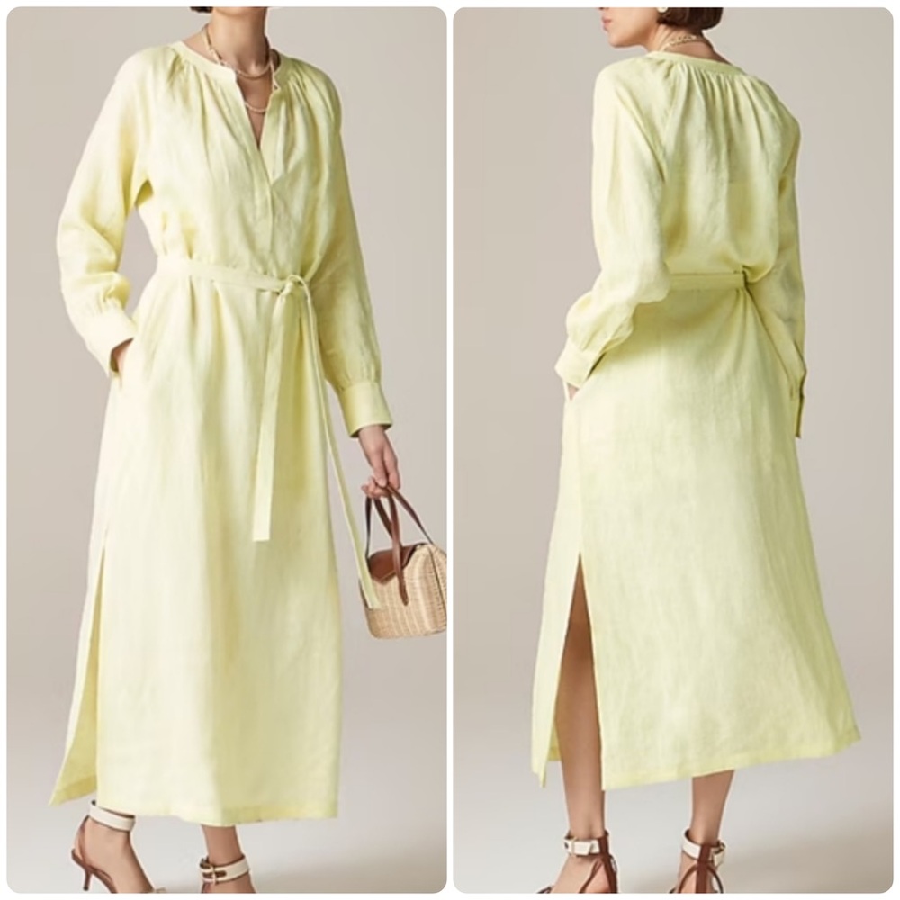 J.Crew Cabana Linen Midi Dress in Yellow